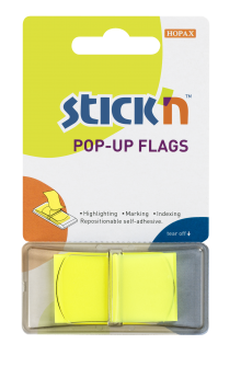 Samolepic plastov zloky Stick'n by Hopax POP-UP, 45 x 25 mm, lut, 50 lstk