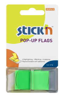 Samolepic plastov zloky Stick'n by Hopax POP-UP, 45 x 25 mm, zelen, 50 lstk