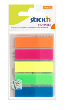 Samolepic plastov zloky Stick'n by Hopax, 45 x 12 mm, neon mix, 5 x 25 lstk