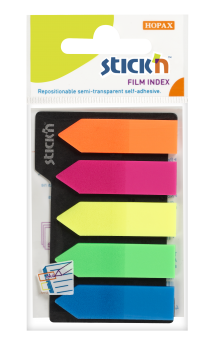 Samolepic plastov zloky Stick'n by Hopax, 42 x 12 mm, neon mix ipky, 5 x 25 lstk