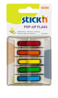 Samolepic� plastov� z�lo�ky Stick'n by Hopax POP-UP, 45 x 12 mm, neon mix �ipky, 5 x 30 l�stk�